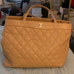 CHANEL Quilted Leather Tote in Camel with wallet